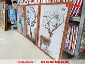 Tranh treo tường hiện đại 3D bộ 3 bức Hươu Tài Lộc 16017-a-b-c